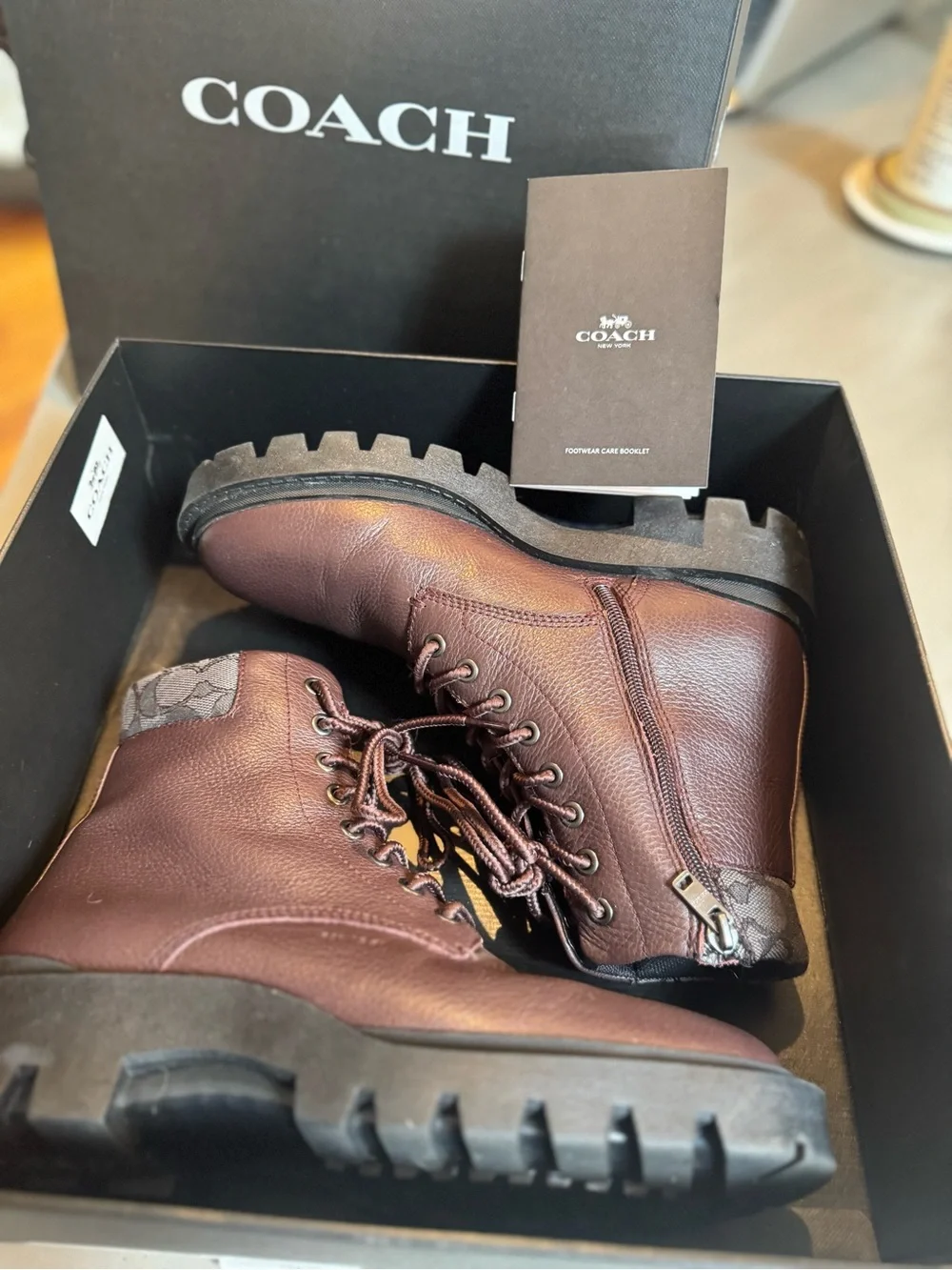 Coach Ox Blood Leather Lace-Up Boot size 7 never worn New in box